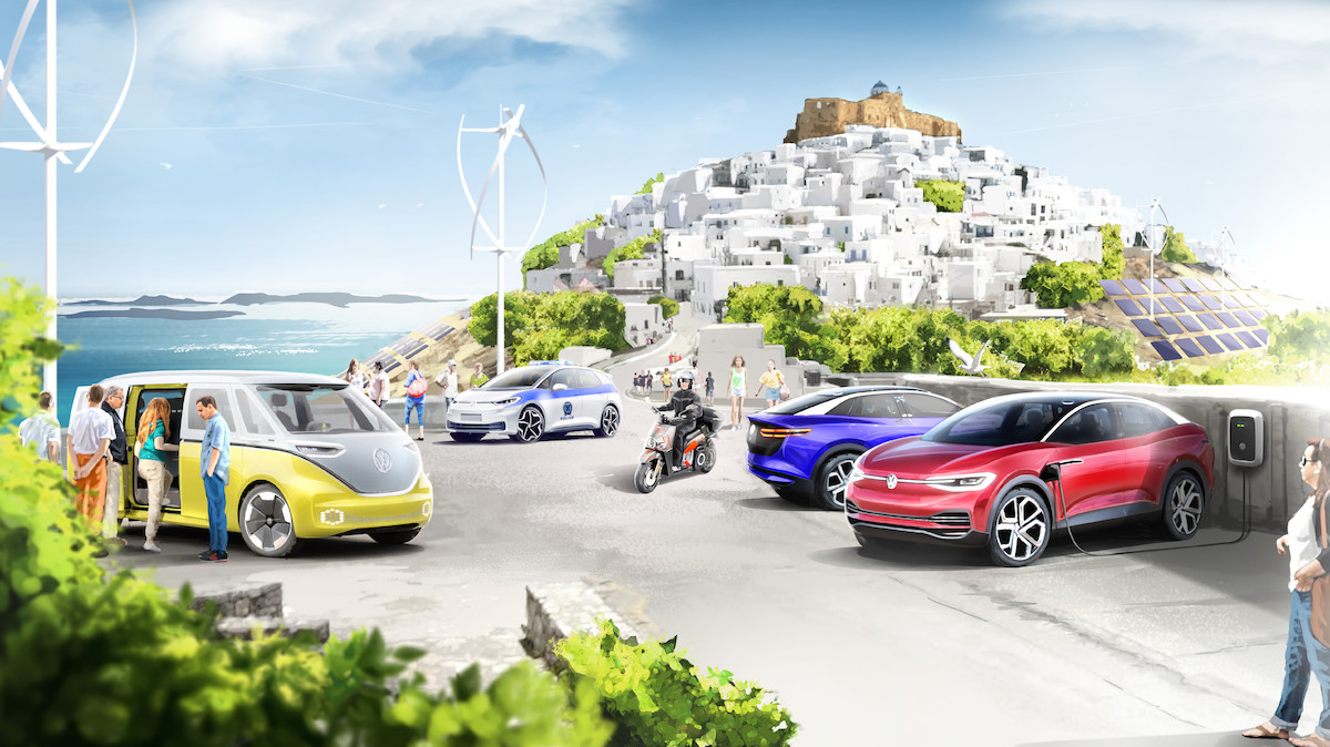 four cars in front of a rocky coast